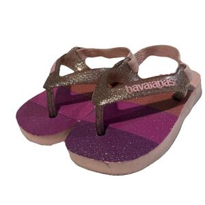 Havaianas Baby Purple and Pink Glitter Flip Flops Casual Sandals - 4C